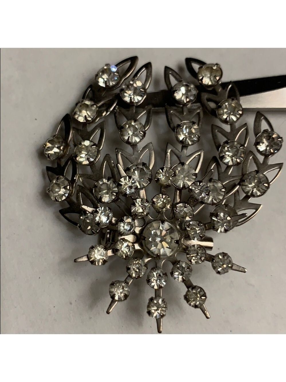 WHITE Rhinestone Pin Brooch Vintage